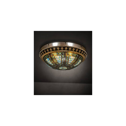 Fleur-de-lis 4 Light 28" Wide Semi-Flush Bowl Ceiling Fixture - Copper Vein / Antique Gold Finish