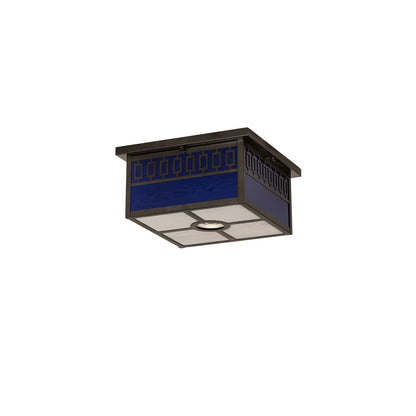 Kungsholm 4 Light 26" Wide Flush Mount Square Ceiling Fixture with Blue Glass Shade - Craftsman Brown Finish
