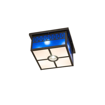 Kungsholm 4 Light 26" Wide Flush Mount Square Ceiling Fixture with Blue Glass Shade - Craftsman Brown Finish