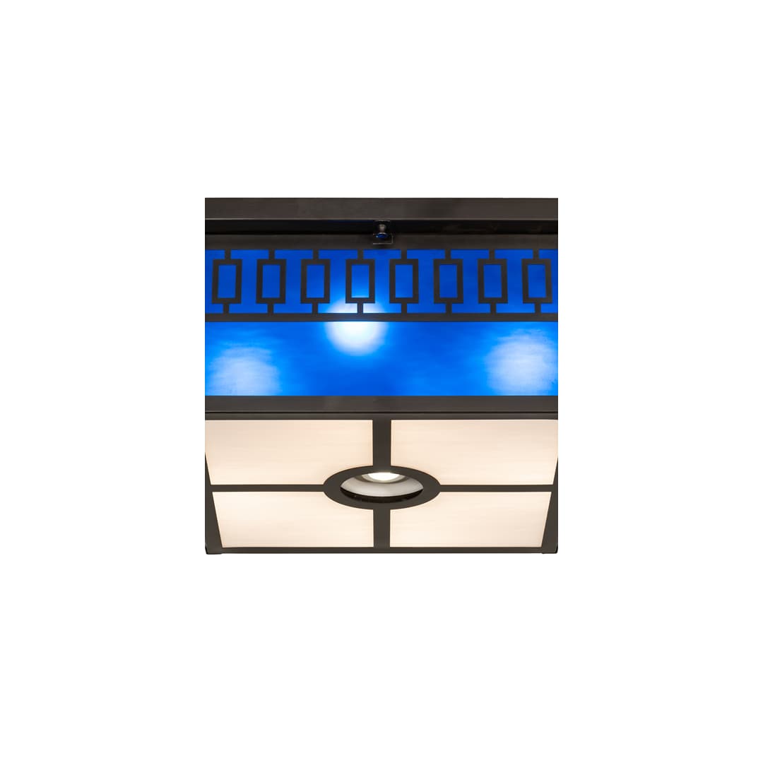 Kungsholm 4 Light 26" Wide Flush Mount Square Ceiling Fixture with Blue Glass Shade - Craftsman Brown Finish