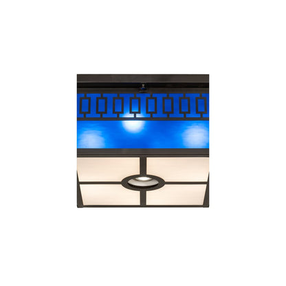 Kungsholm 4 Light 26" Wide Flush Mount Square Ceiling Fixture with Blue Glass Shade - Craftsman Brown Finish