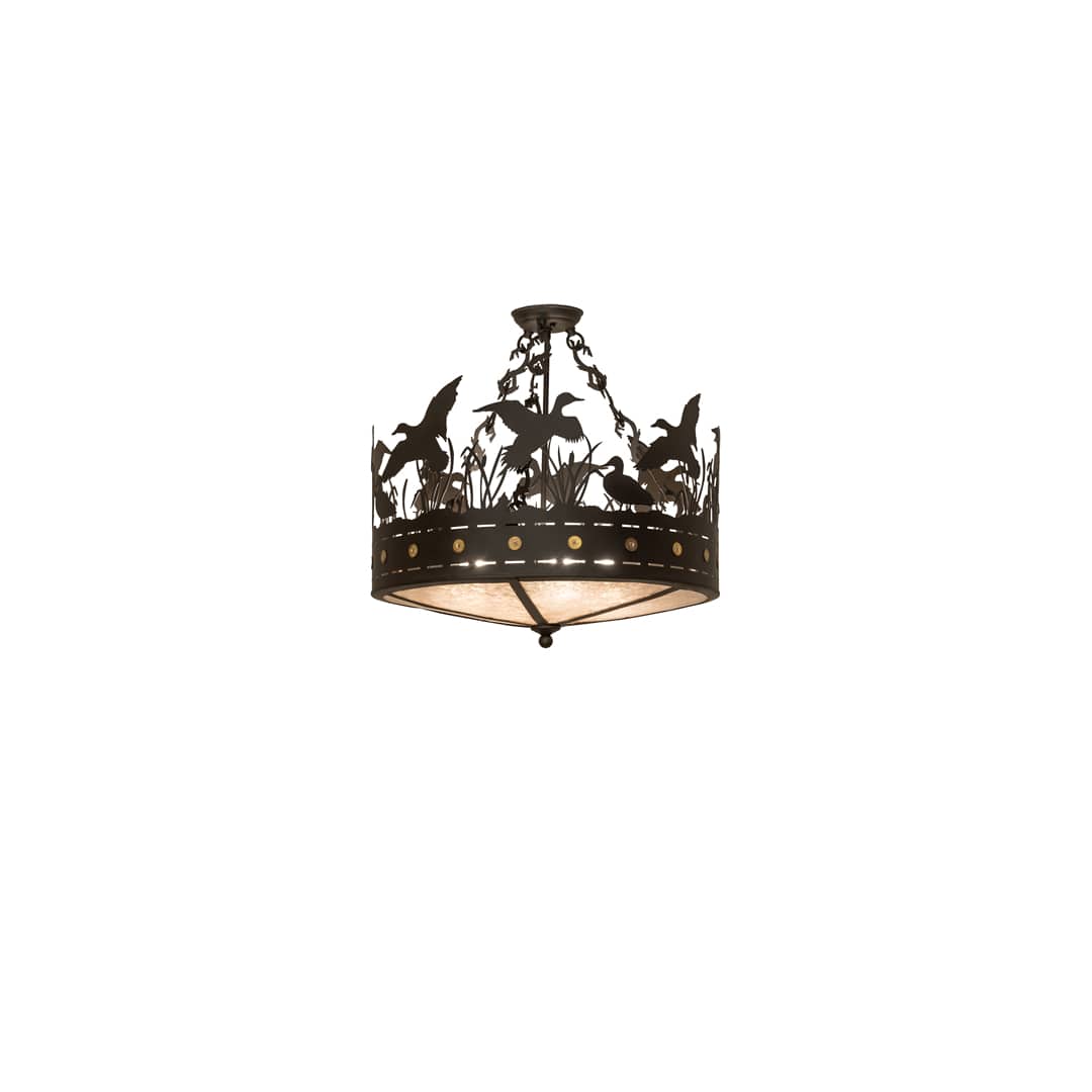 Ducks in Flight 4 Light 24" Wide Semi-Flush Drum Ceiling Fixture - Oil Rubbed Bronze Finish