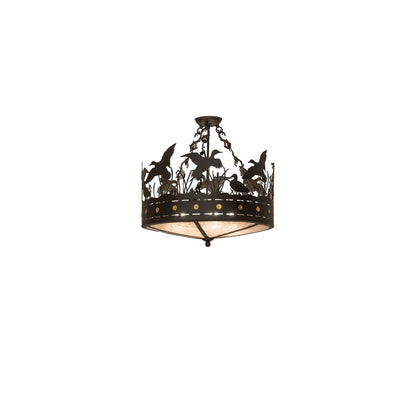 Ducks in Flight 4 Light 24" Wide Semi-Flush Drum Ceiling Fixture - Oil Rubbed Bronze Finish