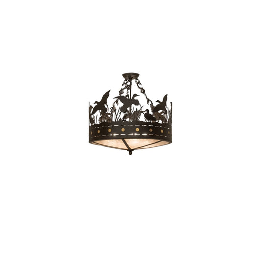 Ducks in Flight 4 Light 24" Wide Semi-Flush Drum Ceiling Fixture - Oil Rubbed Bronze Finish