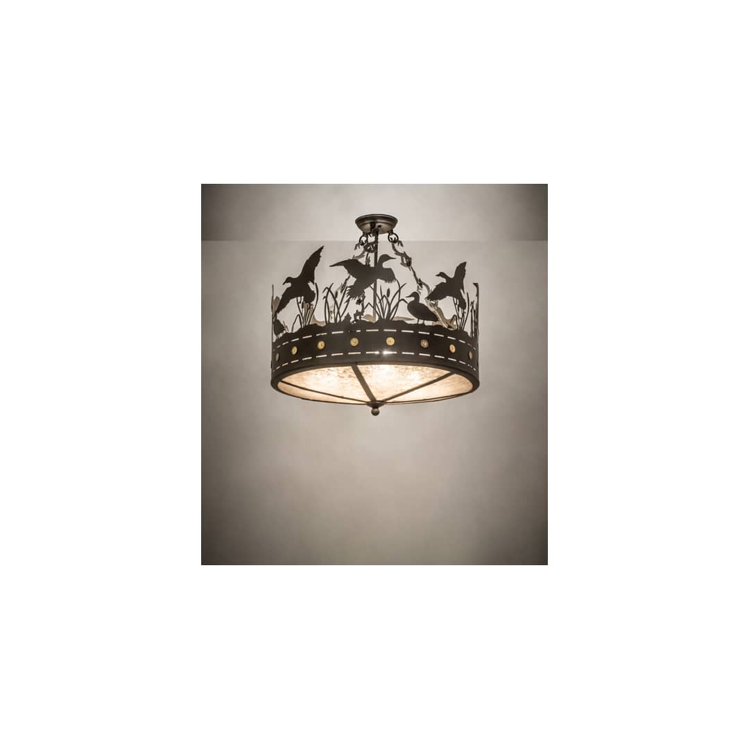 Ducks in Flight 4 Light 24" Wide Semi-Flush Drum Ceiling Fixture - Oil Rubbed Bronze Finish