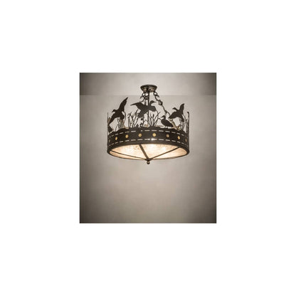 Ducks in Flight 4 Light 24" Wide Semi-Flush Drum Ceiling Fixture - Oil Rubbed Bronze Finish