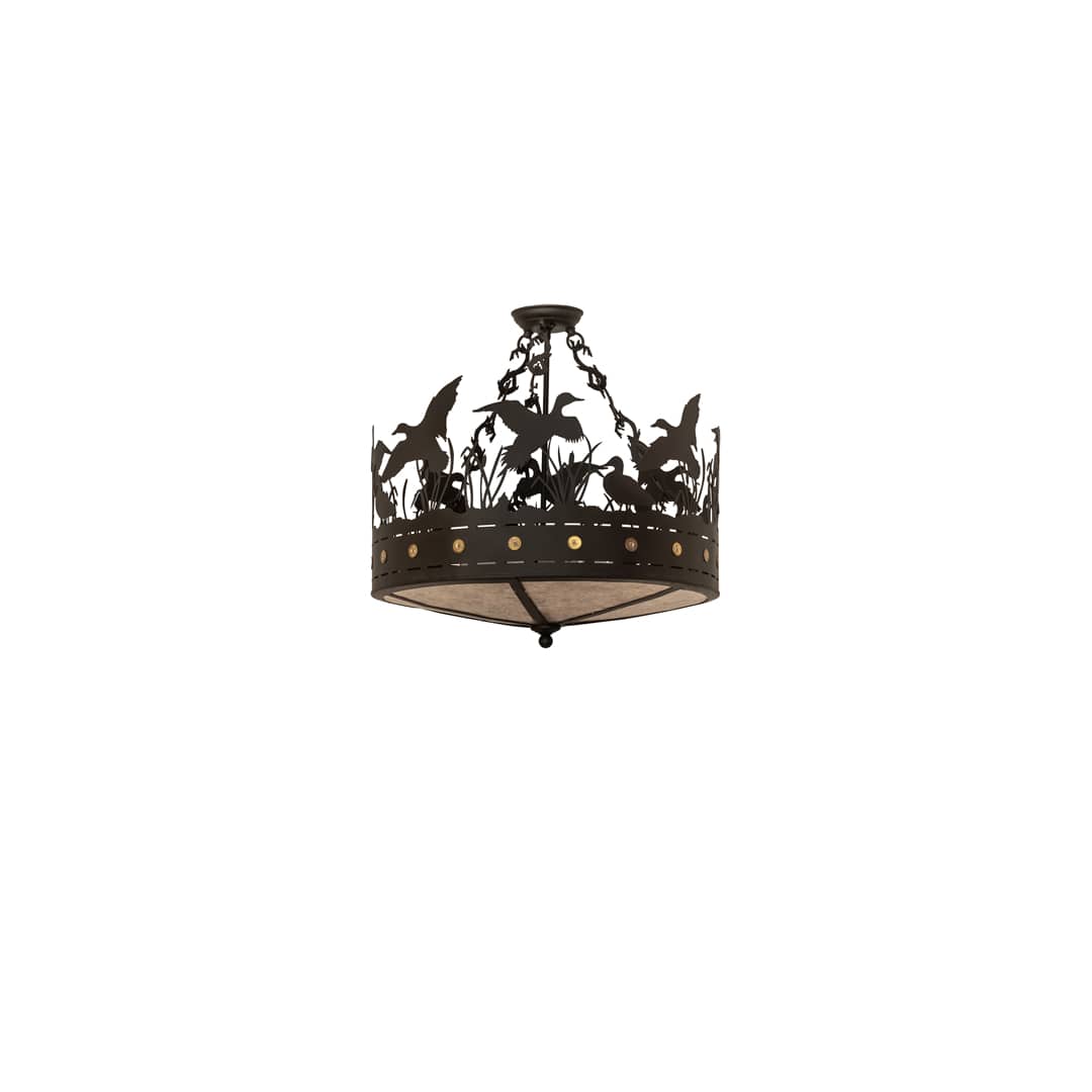 Ducks in Flight 4 Light 24" Wide Semi-Flush Drum Ceiling Fixture - Oil Rubbed Bronze Finish