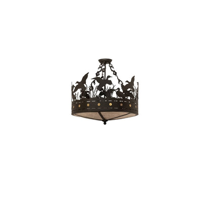 Ducks in Flight 4 Light 24" Wide Semi-Flush Drum Ceiling Fixture - Oil Rubbed Bronze Finish