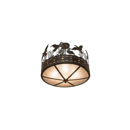 Ducks in Flight 4 Light 24" Wide Semi-Flush Drum Ceiling Fixture - Oil Rubbed Bronze Finish