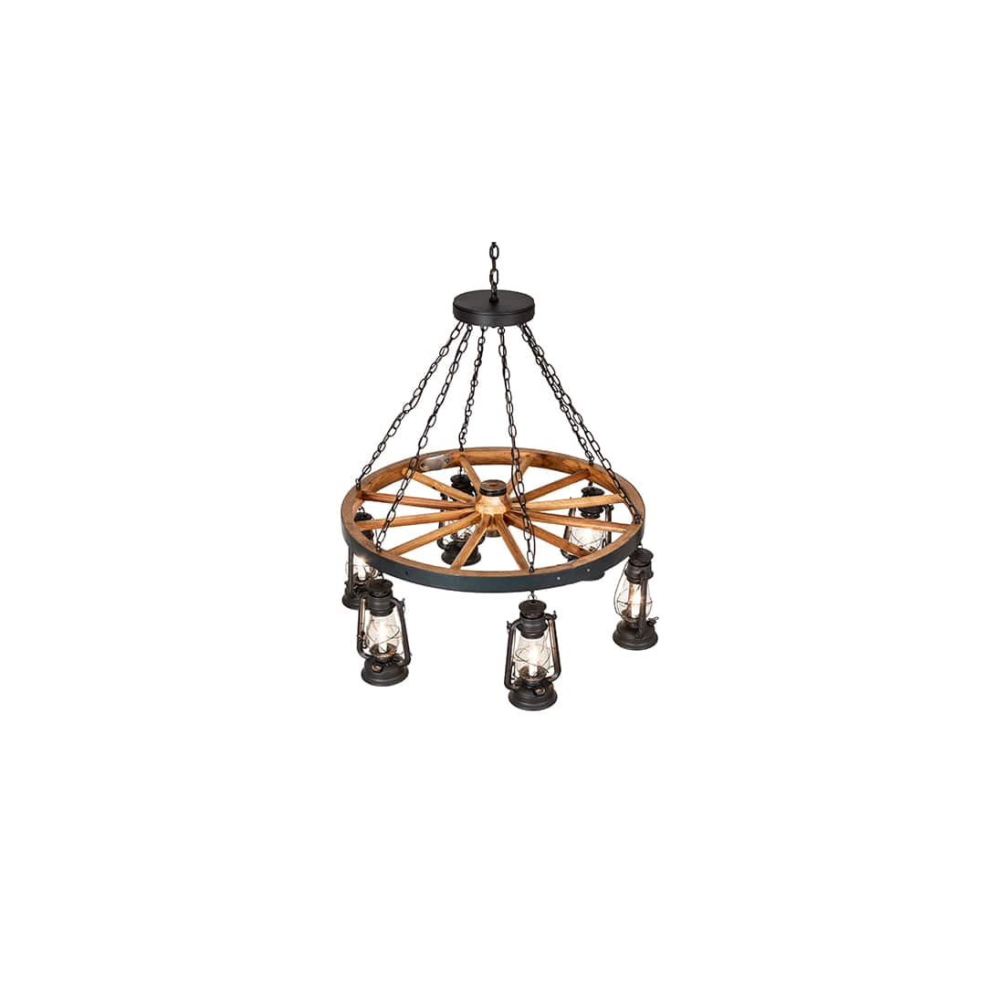 Miners Lantern Wagon Wheel 6 Light 40" Wide Lantern Chandelier
