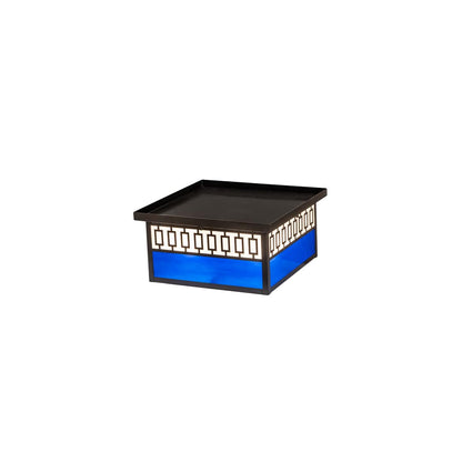 Kungsholm 4 Light 26" Wide Flush Mount Square Ceiling Fixture with Blue and White Glass Shade - Craftsman Brown Finish