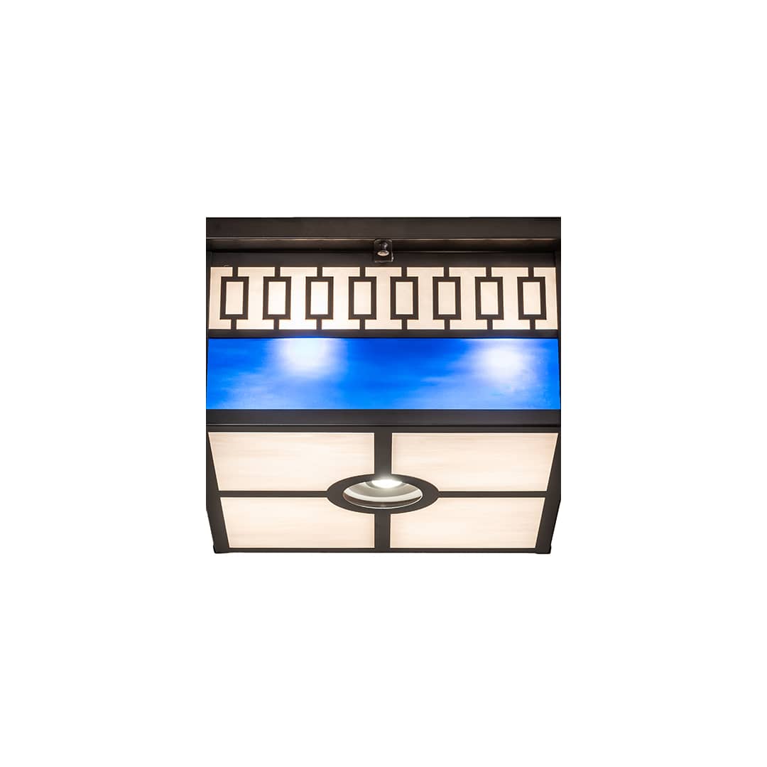 Kungsholm 4 Light 26" Wide Flush Mount Square Ceiling Fixture with Blue and White Glass Shade - Craftsman Brown Finish