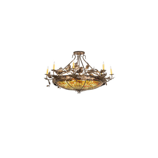 Acorn and Oak Leaf 8 Light 48" Wide Semi-Flush Ceiling Fixture