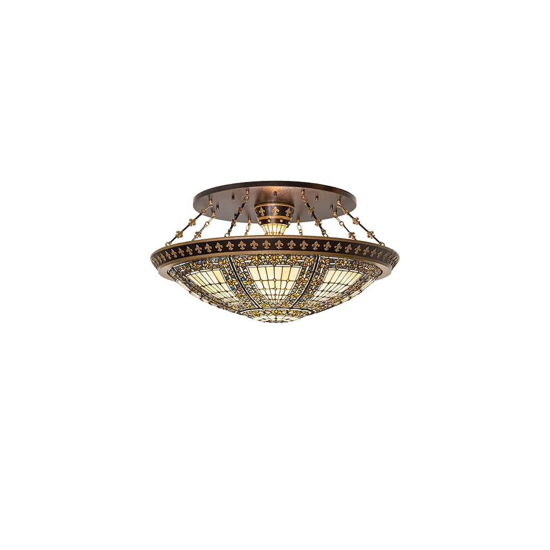 Fleur-de-lis 8 Light 45" Wide Semi-Flush Bowl Ceiling Fixture - Copper Vein / Nu Gold Finish