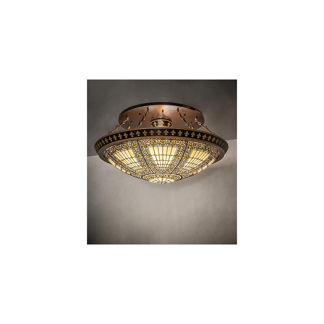 Fleur-de-lis 8 Light 45" Wide Semi-Flush Bowl Ceiling Fixture - Copper Vein / Nu Gold Finish