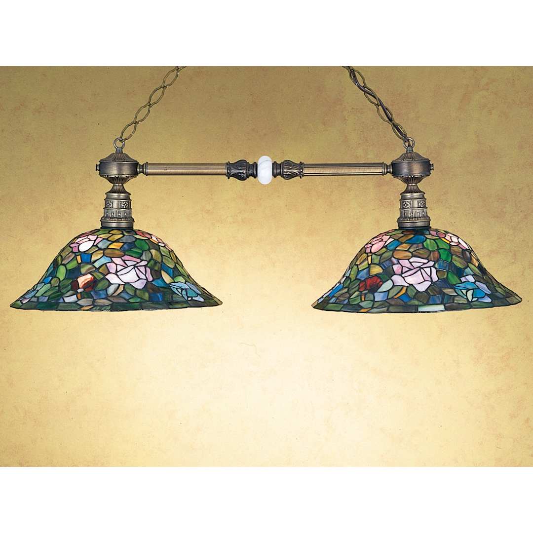Tiffany Rosebush 2 Light 38" Wide Linear Chandelier with Tiffany Glass Shade