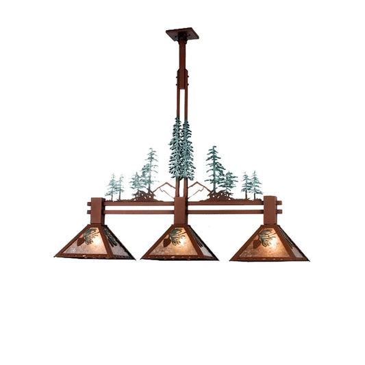 Tall Pines 3 Light 45" Wide Linear Chandelier with Silver Mica Shade