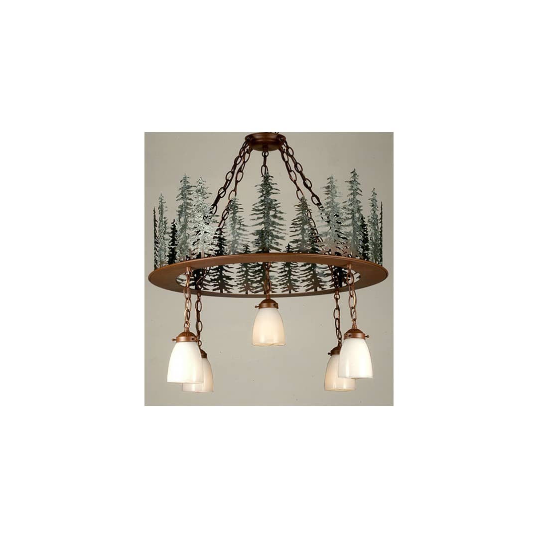 Tall Pines 5 Light 28" Wide Chandelier with White Glass Shade