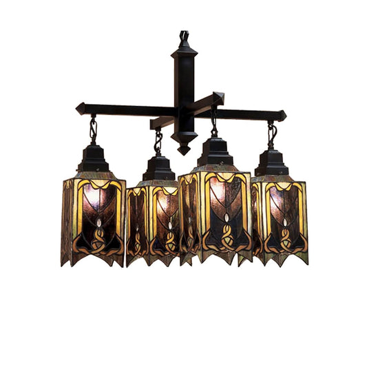Cottage Mission 4 Light 27" Wide Chandelier with Tiffany Glass Shade