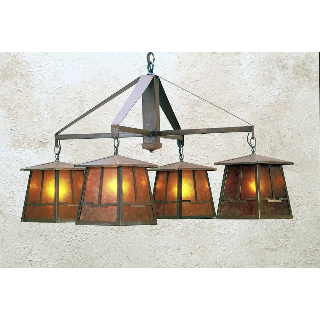 Bungalow Valley View 4 Light 38" Wide Chandelier with Brown Glass Shade