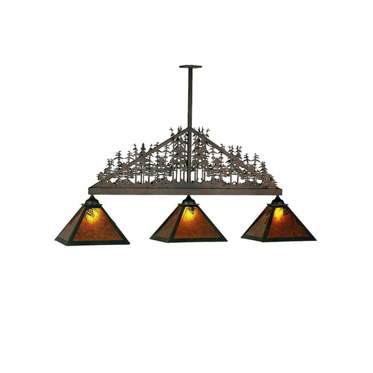 Mountain Pine 3 Light 18" Wide Linear Chandelier with Brown Mica Shade