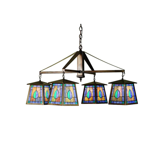 Mackintosh Leaf 4 Light 38" Wide Chandelier with Tiffany Glass Shade