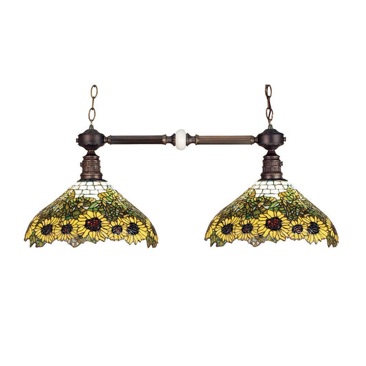 Wild Sunflower 2 Light 35" Wide Linear Chandelier with Tiffany Glass Shade