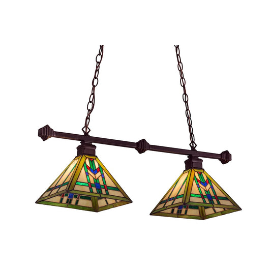 Prairie Wheat 2 Light 32" Wide Linear Chandelier with Tiffany Glass Shade