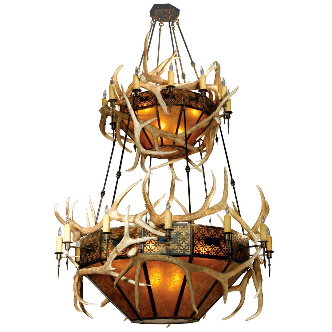 Antlers Elk 12 Light 66" Wide Antler Chandelier with Orange Mica Shade