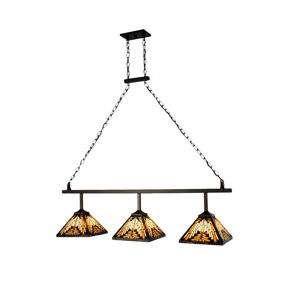 Nuevo Mission 3 Light 46" Wide Linear Chandelier with Tiffany Glass Shades