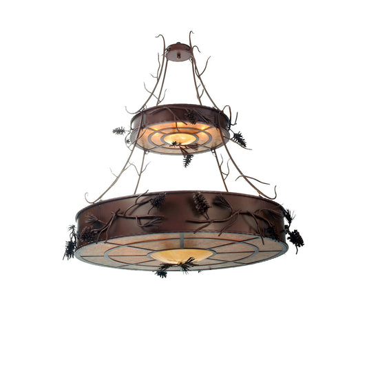 Woodland Pine 12 Light 65-1/2" Wide Chandelier with Brown Glass Shade
