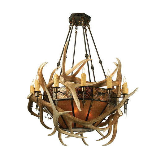 Antlers Elk 12 Light 43" Wide Antler Chandelier with Brown Mica Shade