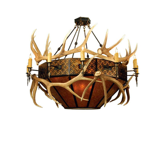 Antlers Elk 10 Light 51" Wide Antler Chandelier with Brown Mica Shade