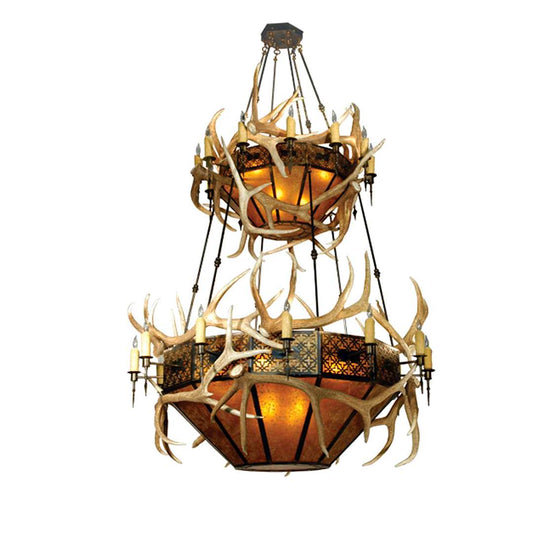 Antlers Elk 16 Light 51" Wide Antler Chandelier with Brown Mica Shade