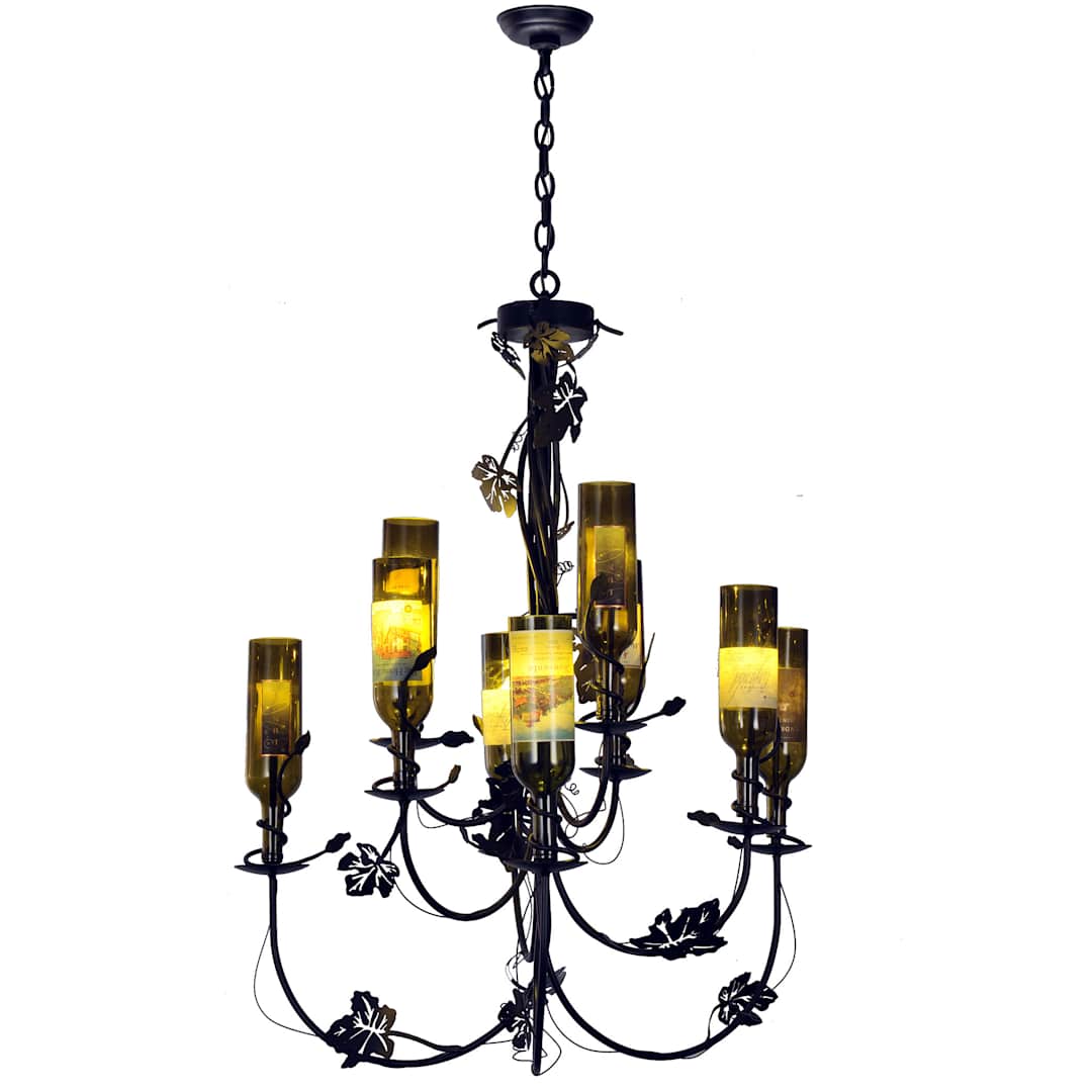 Tuscan Vineyard 9 Light 34" Wide Chandelier with Green Glass Shade
