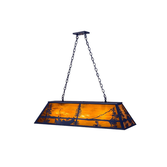 Trout and Fisherman 9 Light 17" Wide Billiard Chandelier with Orange Glass Shade