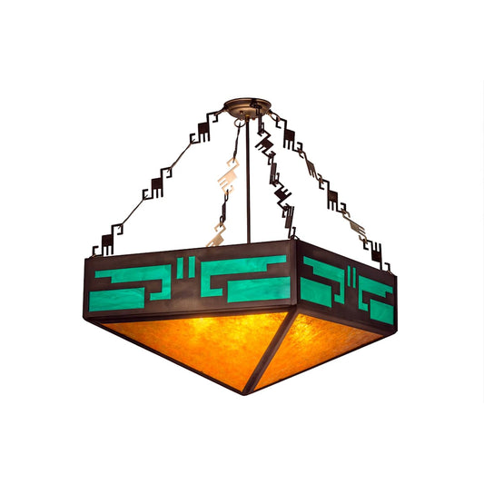 Southwest Mission 4 Light 12" Wide Semi Flush Ceiling Fixture with Multi-colored Glass Shade