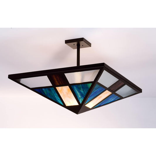 Polaris Single Light 10" Wide Semi Flush Ceiling Fixture with Multi-colored Glass Shade