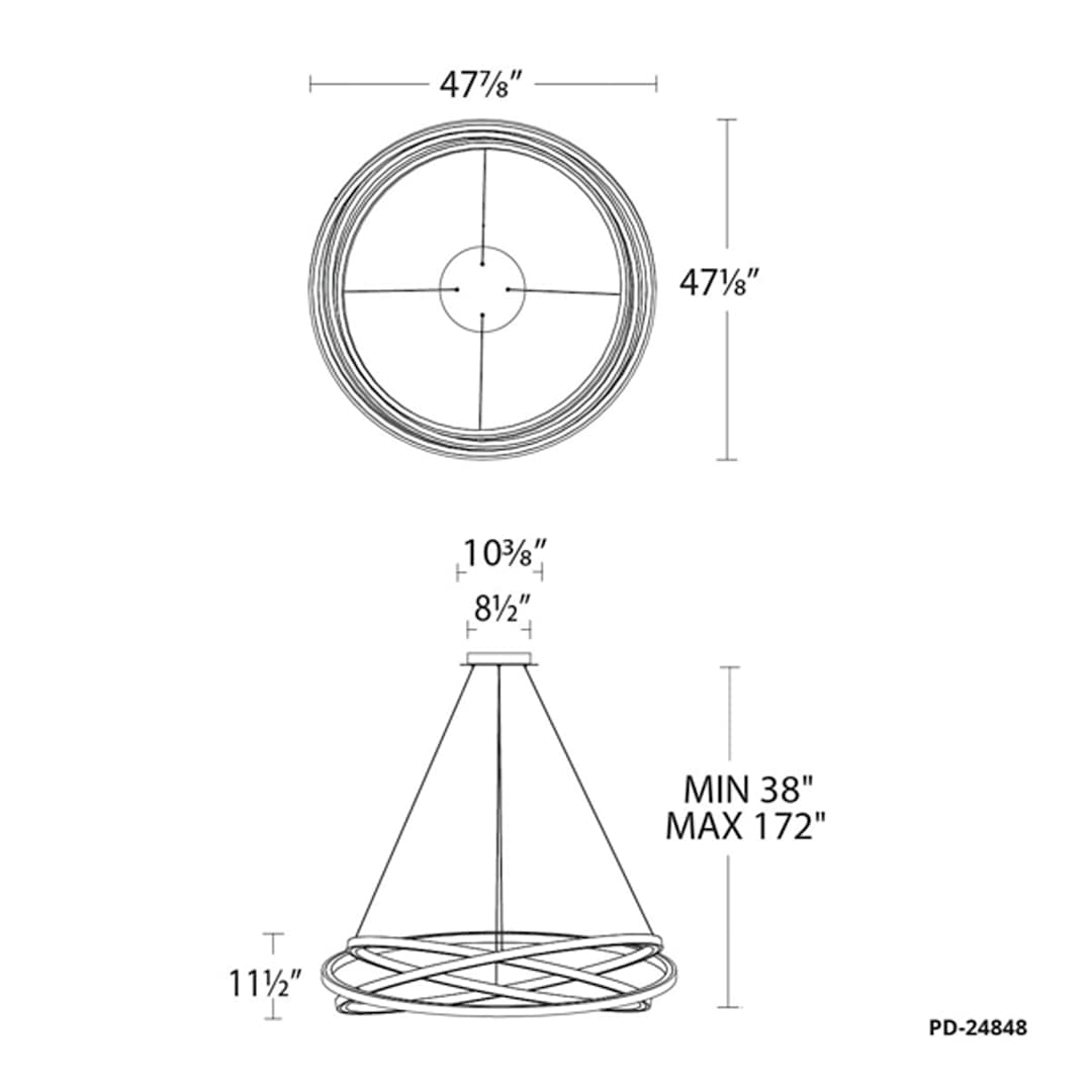 Veloce 3 Light 48" Wide LED Abstract Ring Chandelier