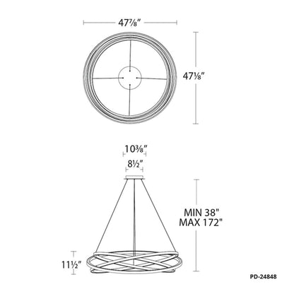 Veloce 3 Light 48" Wide LED Abstract Ring Chandelier