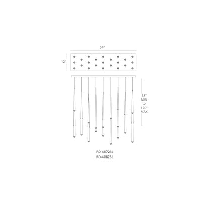 Cascade 23 Light 54" Wide LED Suspended Linear Multi Light Pendant with K-2 Hand Cut Clear Crystal Shades