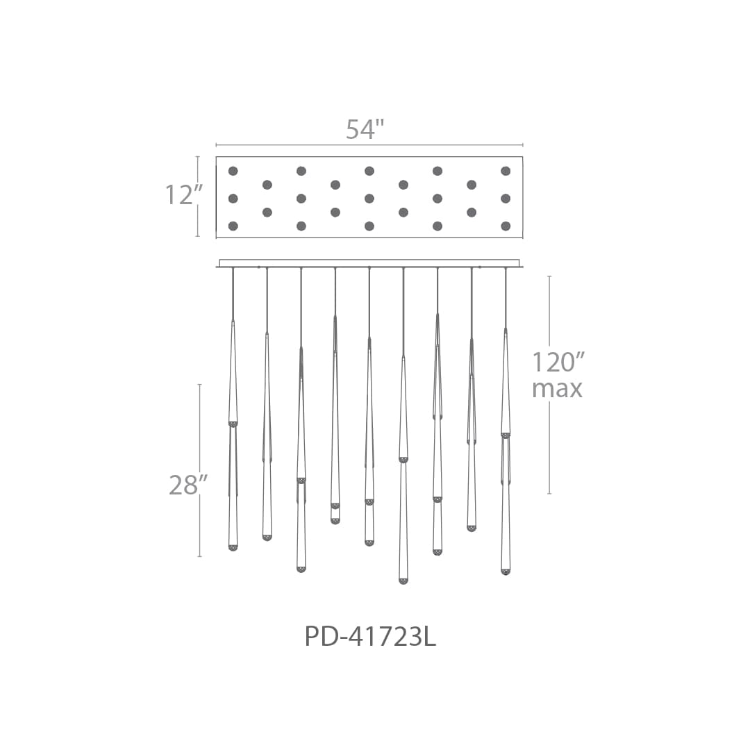 Cascade 23 Light 54" Wide LED Suspended Linear Multi Light Pendant with K-2 Hand Cut Clear Crystal Shades
