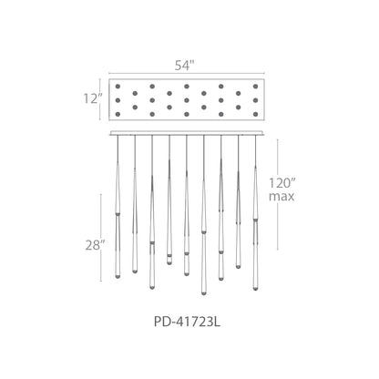 Cascade 23 Light 54" Wide LED Suspended Linear Multi Light Pendant with K-2 Hand Cut Clear Crystal Shades