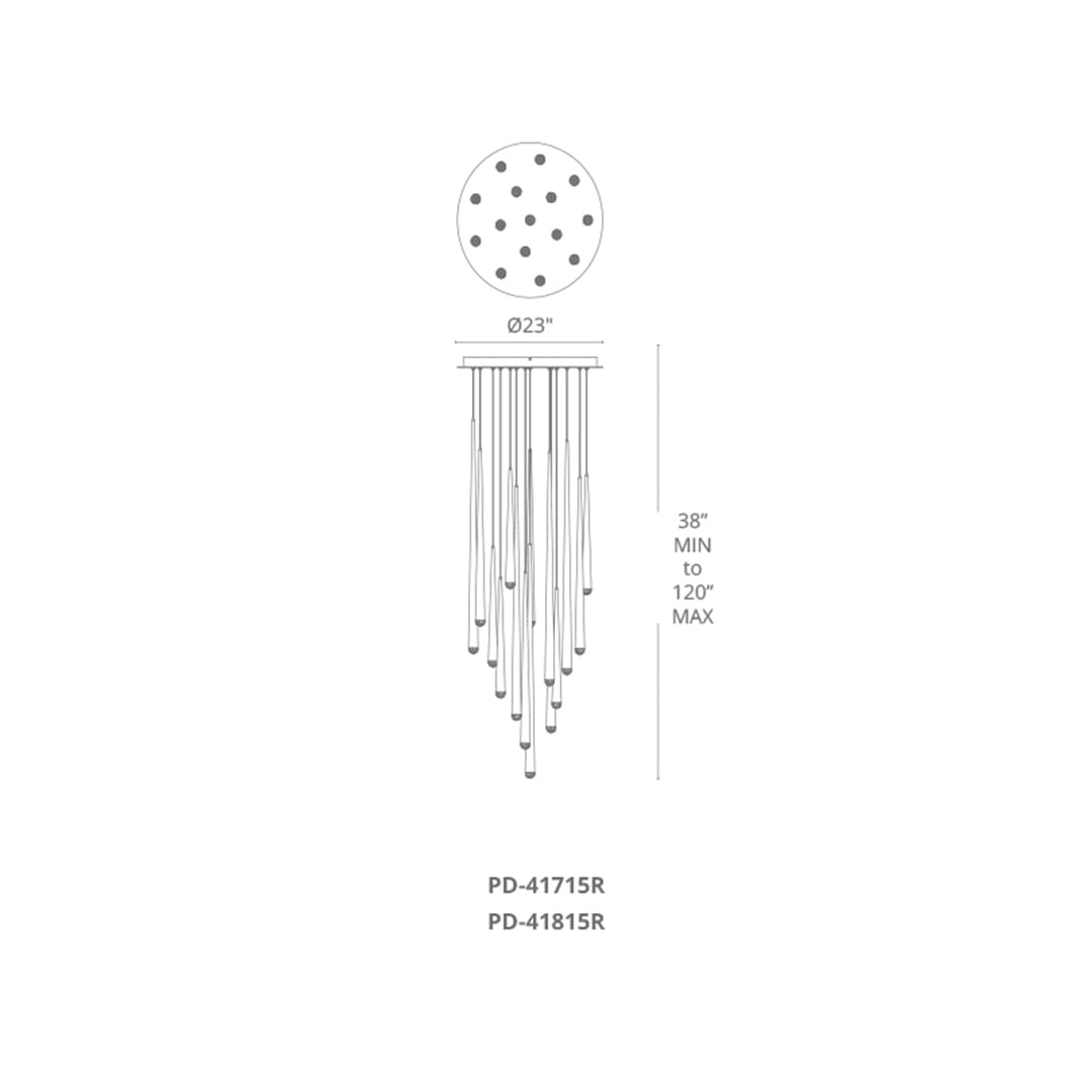 Cascade 15 Light 23" Wide LED Crystal Multi Light Pendant with Frosted Glass Endcap Shades