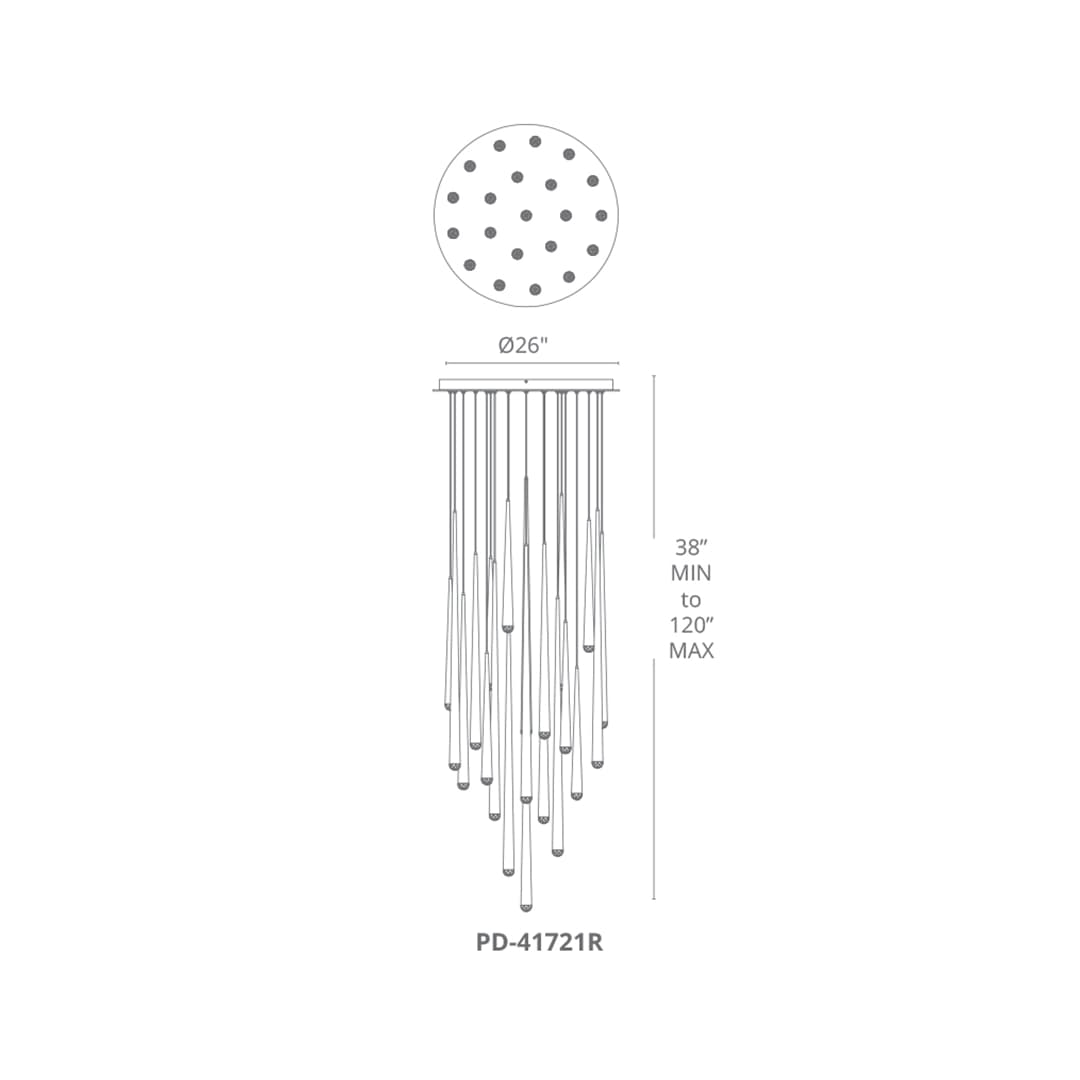 Cascade 21 Light 26" Wide LED Crystal Multi Light Pendant with Frosted Glass Endcap Shades