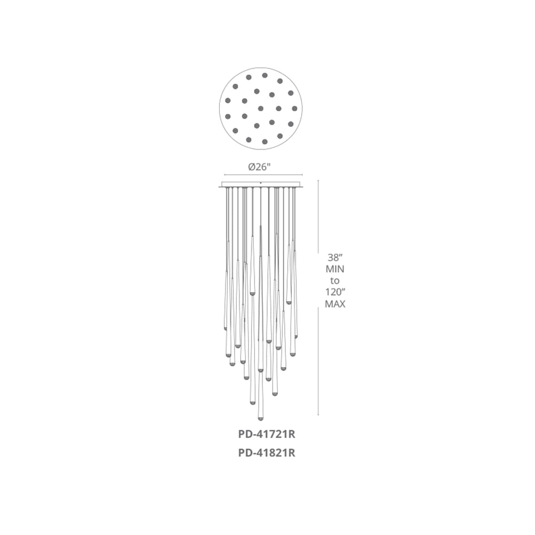 Cascade 21 Light 26" Wide LED Crystal Multi Light Pendant with Frosted Glass Endcap Shades