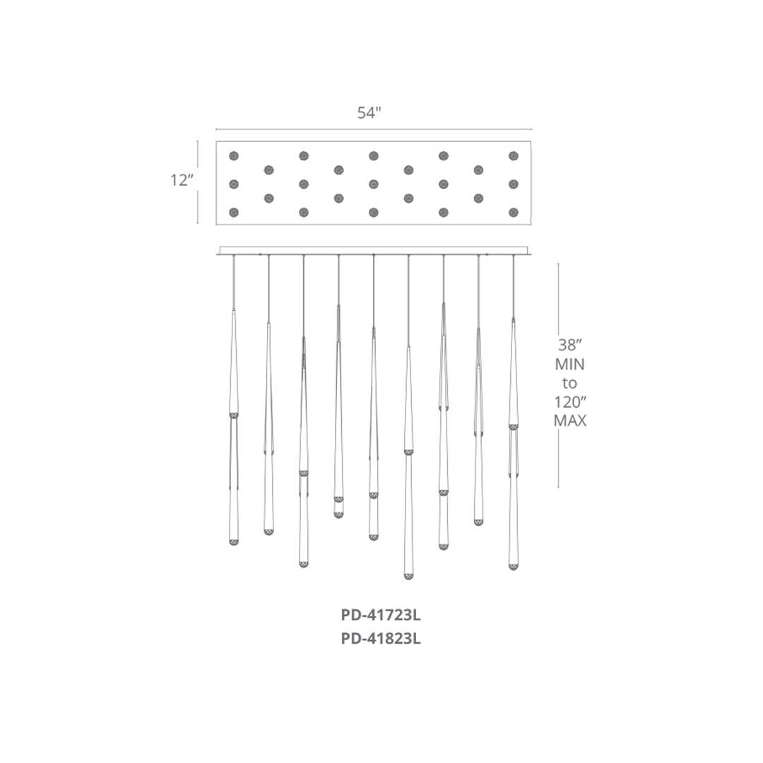 Cascade 23 Light 54" Wide LED Crystal Linear Multi Light Pendant with Frosted Glass Endcap Shades