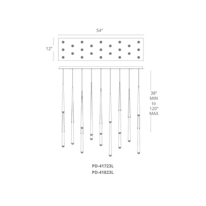 Cascade 23 Light 54" Wide LED Crystal Linear Multi Light Pendant with Frosted Glass Endcap Shades