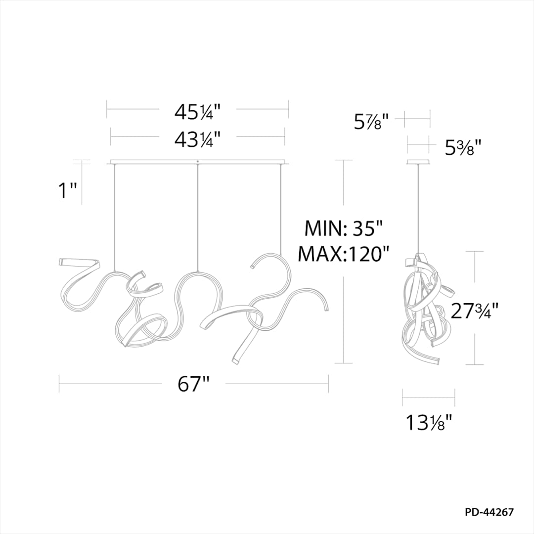 Tempest 67" Wide LED Abstract Linear Pendant
