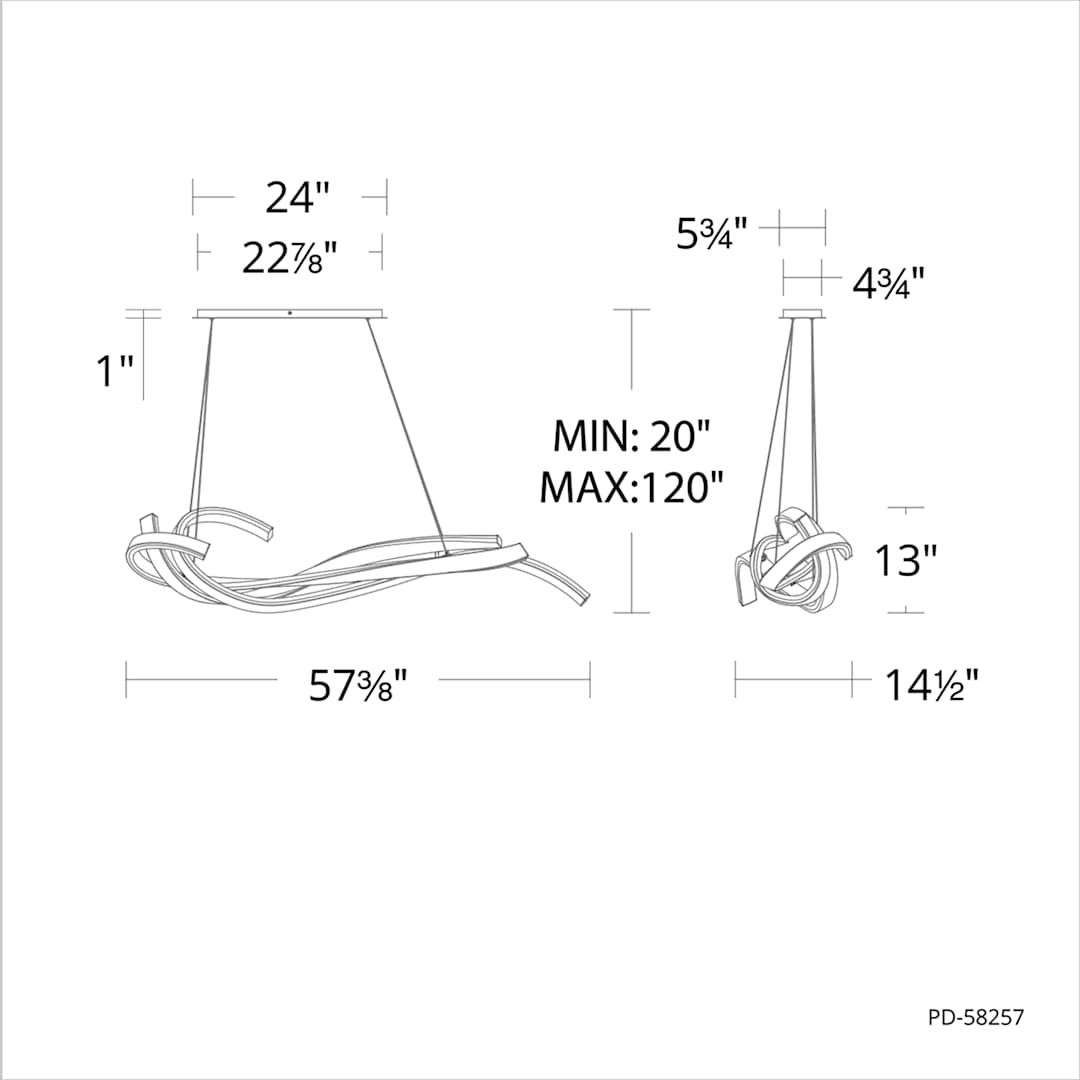 Tidal 58" Wide LED Abstract Linear Pendant